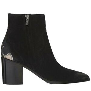 Frye Women's Flynn Short Metal Plate Suede Black Ankle Bootie 8.5